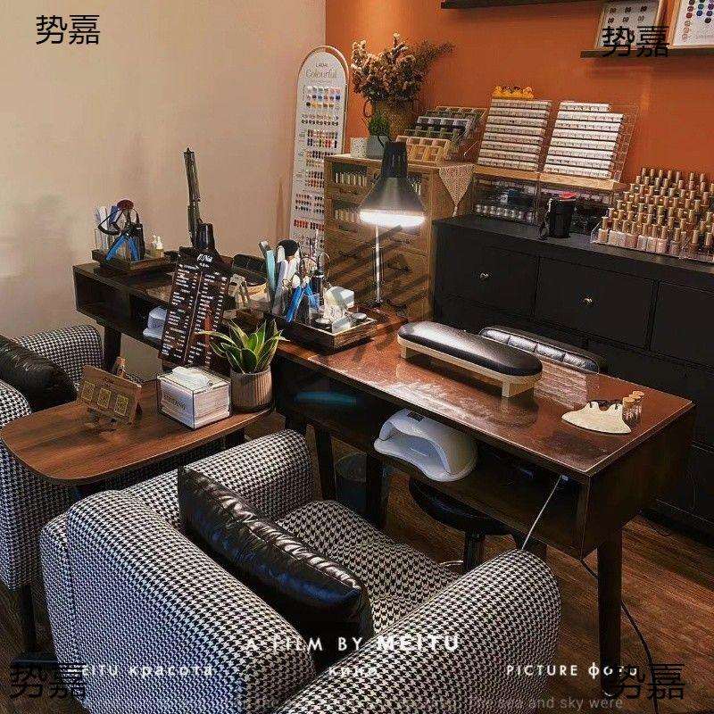美式复古实木美甲桌子椅子套装网红吸尘美甲台美甲店专用桌子椅子