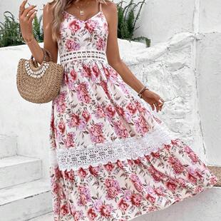 Women Floral Print Cami Spaghetti Strap Dress Boho