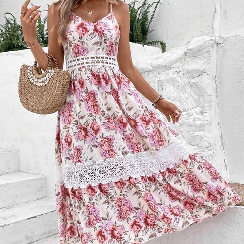 Women Floral Print Cami Spaghetti Strap Dress Boho