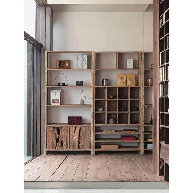 中式老榆木展示柜中古茶室家具置物架多宝阁客厅屏风柜复古茶具架