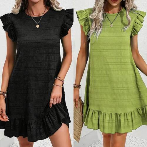 Large size ruffled sleeveless women's dress