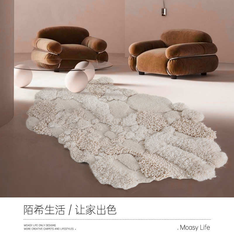7YX纤维 北海道 雪的秘境素色羊毛地毯客厅艺术手工卧室床边极简