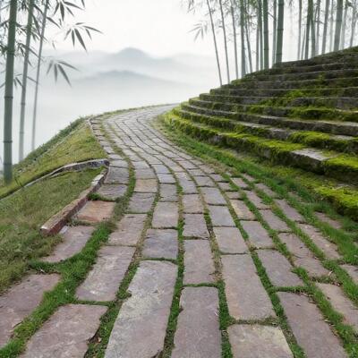园林小道仿古做旧老石板地铺石花岗岩不规则自然面石板复古面石板