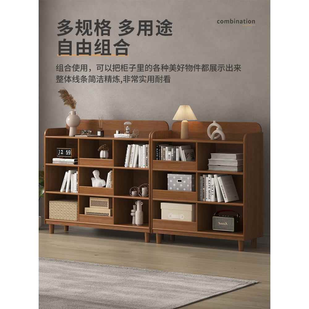 正品书架物架落地家用儿童书柜简易胡学桃木置格柜子组合实木生收