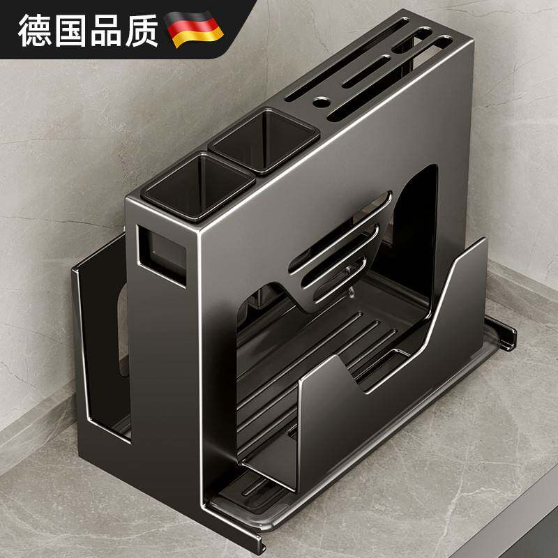 厨房菜板放置架刀架置物架不锈钢一体壁挂式砧板锅盖刀具收纳架子