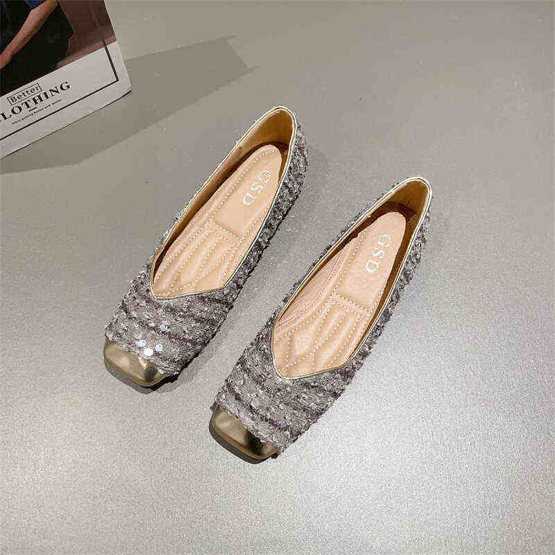 网红仙女风方头平底单鞋女2025新款温柔风法式浅口豆豆鞋大码瓢鞋,女鞋,浅口单鞋,淘宝优惠券,粉丝福利购,淘宝优惠卷