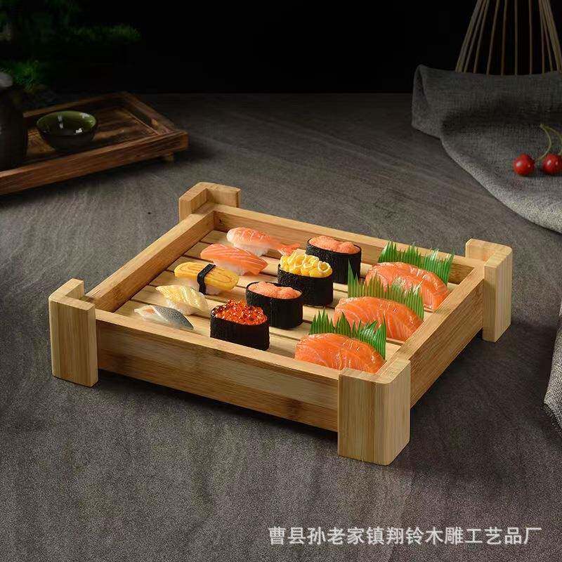 实木长方形寿司盘刺身盘木质三文鱼冰盘干冰餐具海鲜盘日式料理盘