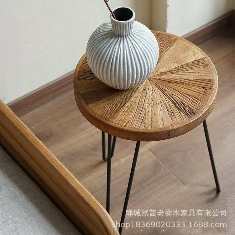 复古老榆木小茶几家居客厅圆形方形组合小桌子小号榻榻米茶桌炕几