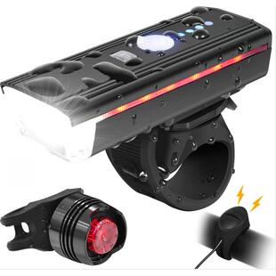 062外观带灯条前灯自行车喇叭USB充电喇叭灯带光感