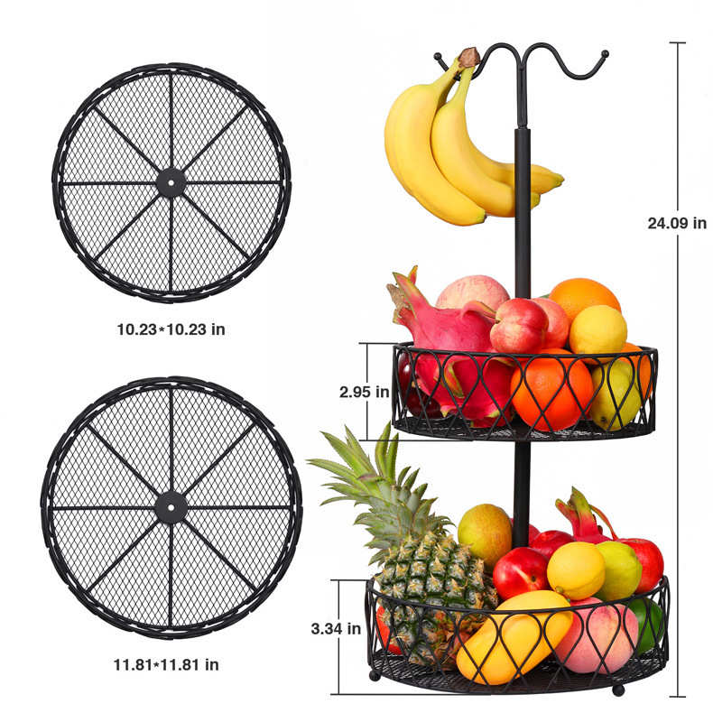 ()北欧铁艺双层水果篮可拆卸多功能餐厅收纳果盘双层沥水