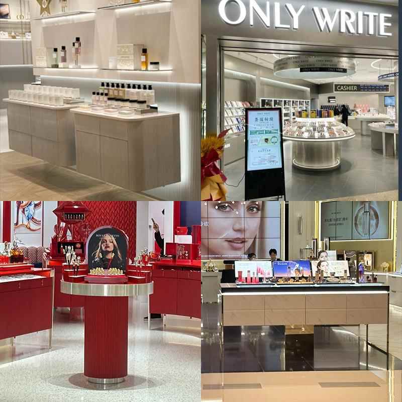 彩妆展示柜商场中岛服装化品展柜妆红质护肤品/展木架烤漆口面膜