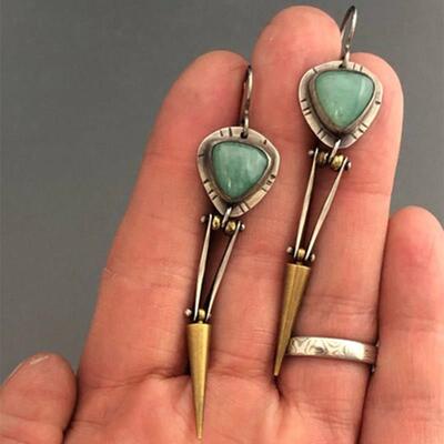 Vintage Boho Ethnic Green Resin Stone Drop Dangle Earrings F