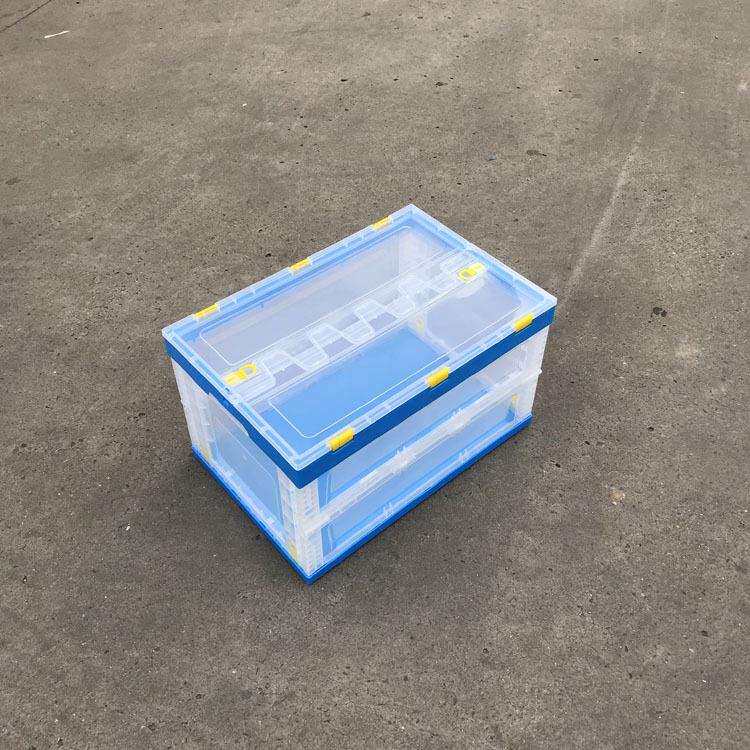 透明色折叠箱600-340塑胶周转箱内倒式拆叠带盖子生鲜水果运输框