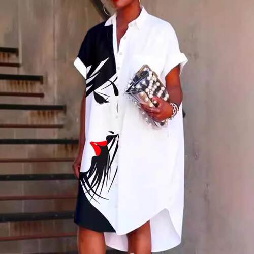 Short sleeved printed abstract shirt dress