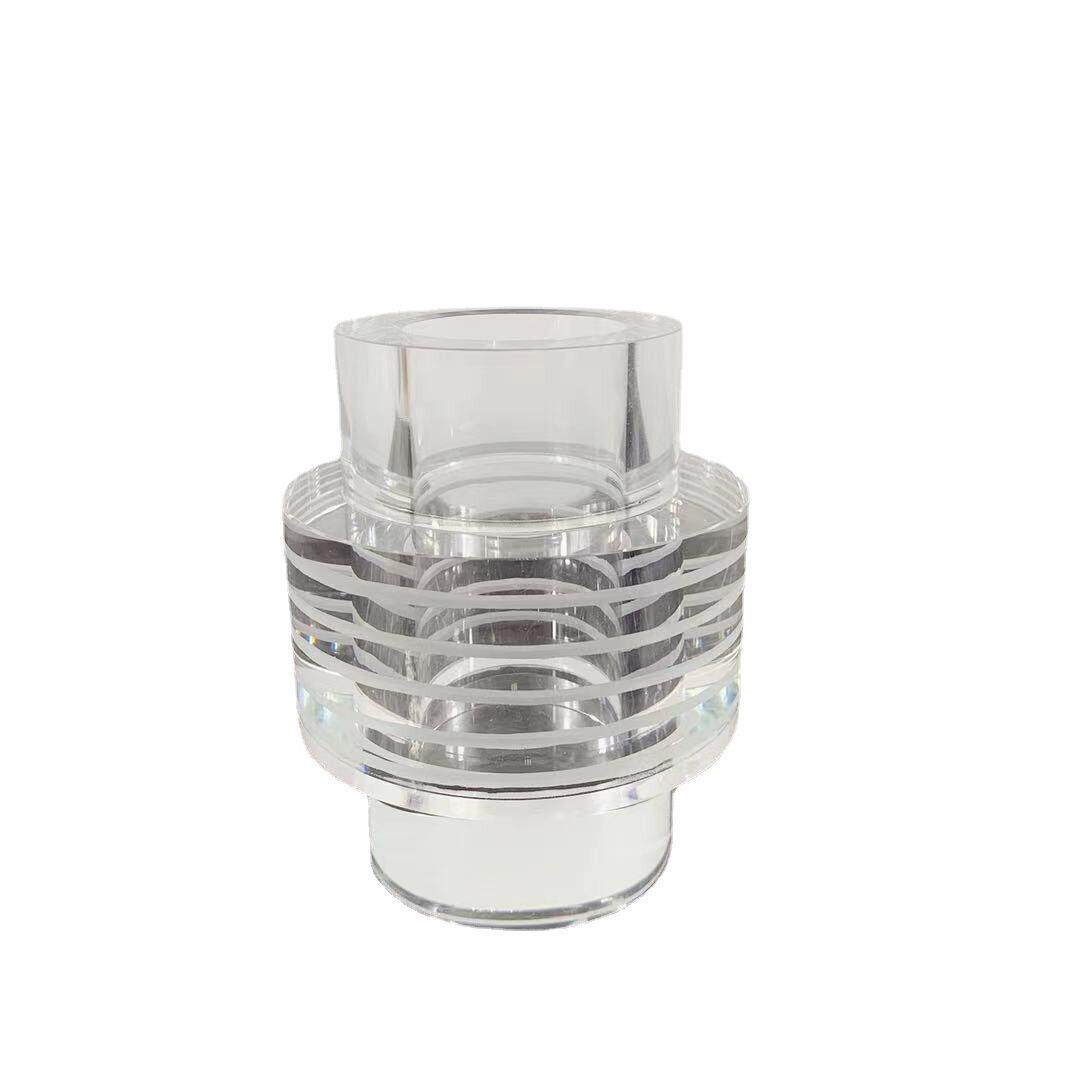 简约新中式透明水晶玻璃圆形形条纹花器客厅卧室家居软装饰品