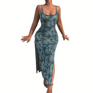 slit dress temperament skirt leopard print animal