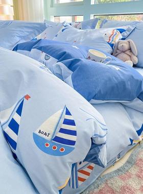 三双面斜纹四WGI件套100全棉单被单枕头单人套件套夏季床薄被罩