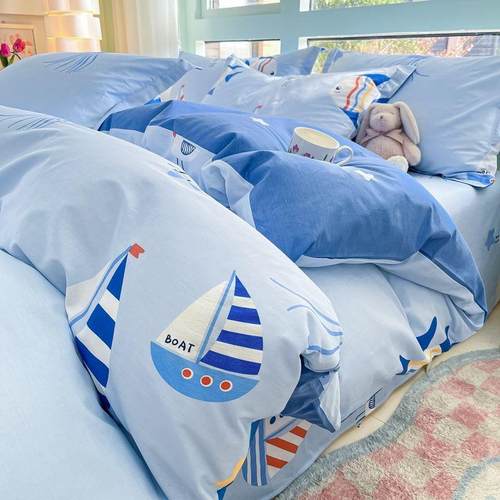 三双面斜纹四WGI件套100全棉单被单枕头单人套件套夏季床薄被罩