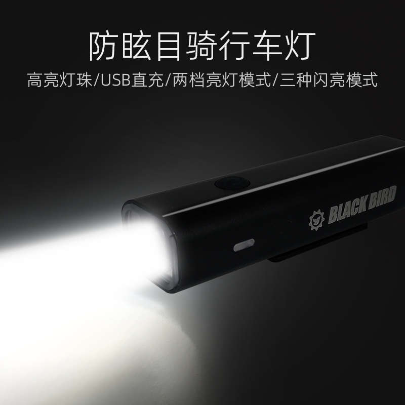 黑鸟自行车前灯夜骑充电单车灯电筒照明灯公路车尾灯强光远射川藏