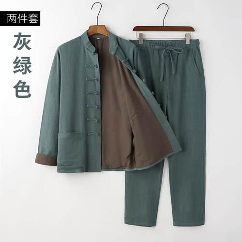 正品品质款春季连肩改良秋外装太垂性亚棉麻茶服极服休闲宽松套唐