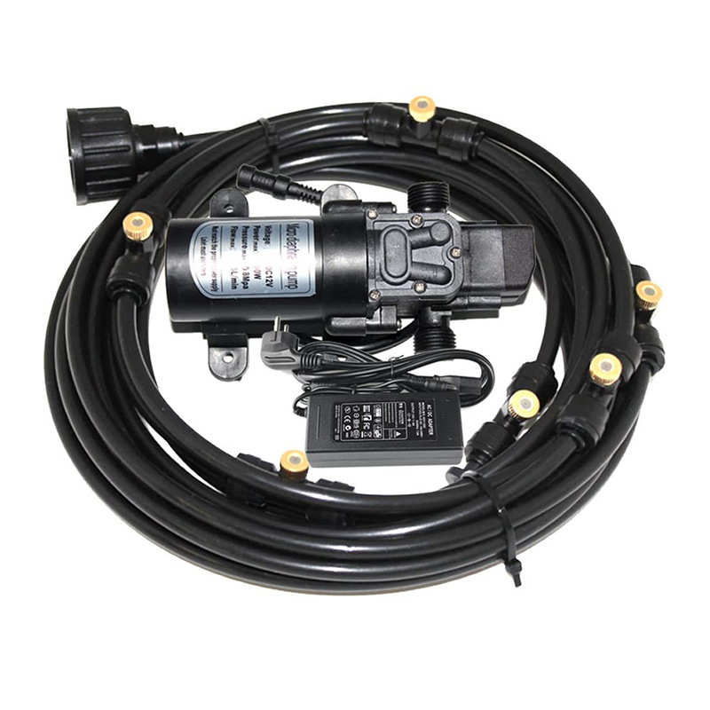 12V60W增压泵喷雾系统 雾化喷头 喷淋微喷灌溉  花园管喷雾套装