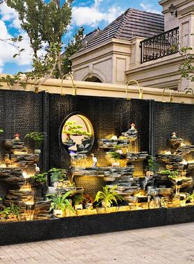 水幕墙流水屏风户外别墅花园庭院鱼池山水景观假山喷泉瀑布摆件