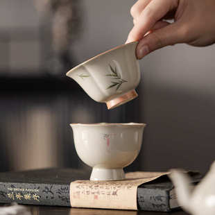 冰台手绘筱竹兰花主人杯陶瓷家用茶杯品茗杯釉下彩单杯男女对杯