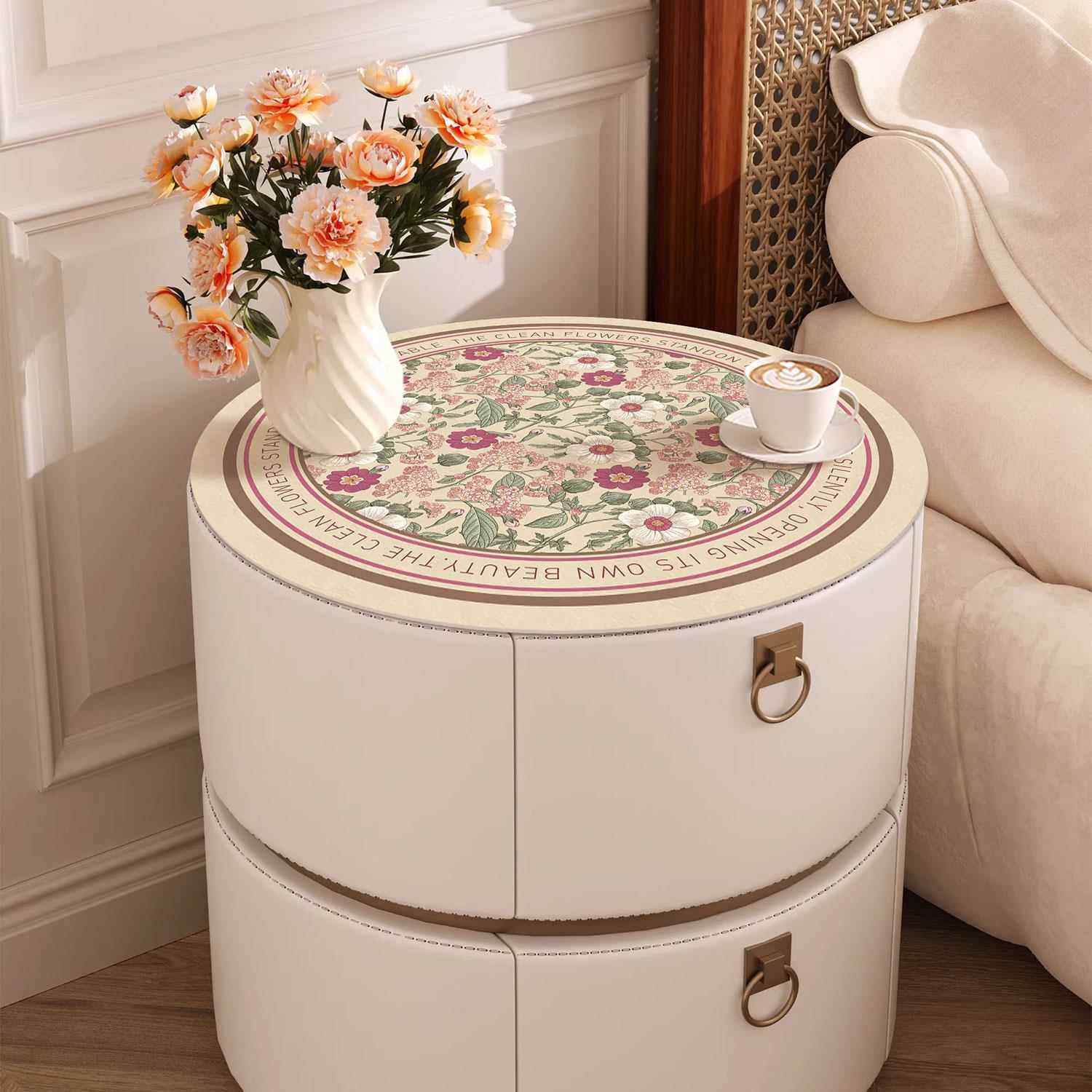 美式轻奢高级感圆形卧室床头柜桌垫防烫防水皮革保护垫子桌布盖布,居家布艺,桌布,淘宝优惠券,粉丝福利购,淘宝优惠卷