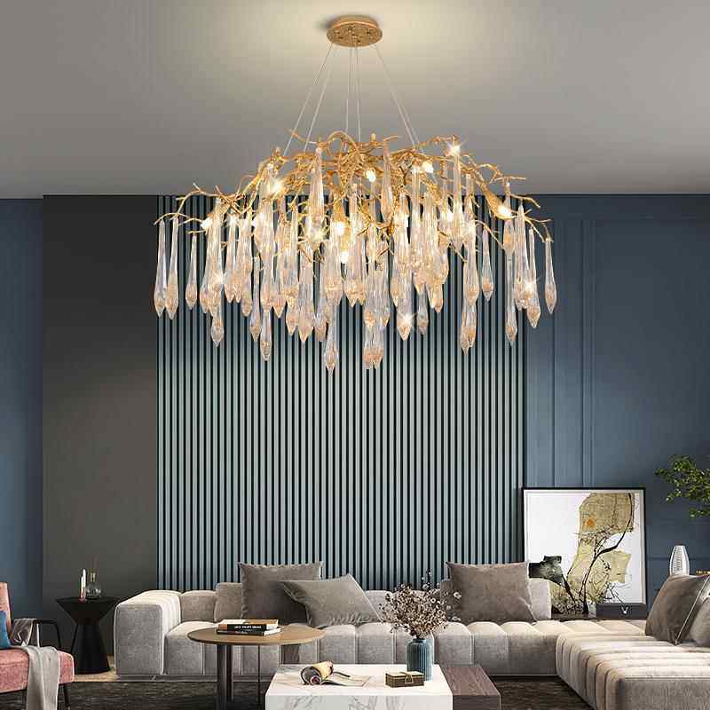 后现代轻奢铝材树枝玻璃吊灯奢华大气别墅客厅灯餐厅水滴艺术灯具