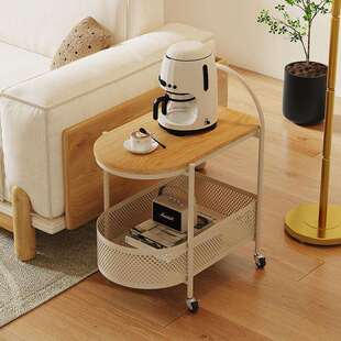 M&实木可移动客厅沙发边几奶油风网红简约小茶几卧室原木风床边推