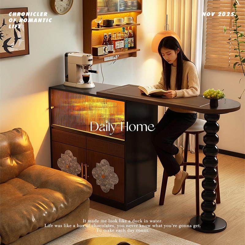 法式复古实木吧台桌家用小户型客厅阳台可伸缩隔断岛台餐边柜一体,住宅家具,吧台,淘宝优惠券,粉丝福利购,淘宝优惠卷