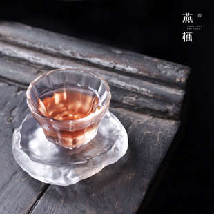 单杯加厚耐热主人杯功夫磨砂葵口玻璃茶盏 琉璃茶杯手工品茗杯日式