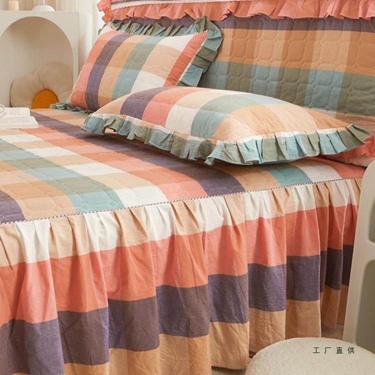 新款床裙床罩头单件棉质滑夹棉防床单带裙F97HJS8M边高档床盖四季