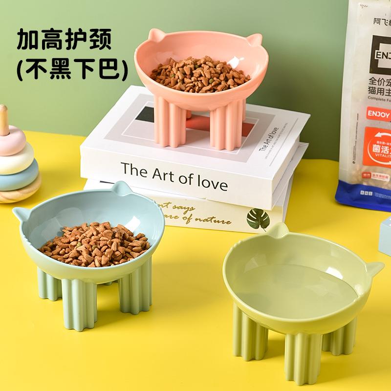 猫碗高脚碗护颈猫碗防滑防打翻狗碗卡通猫倾斜猫食盆狗狗食具