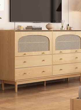 多功能储柜物柜边柜客藤厅收纳日式原60224木风仿编置简物柜现代