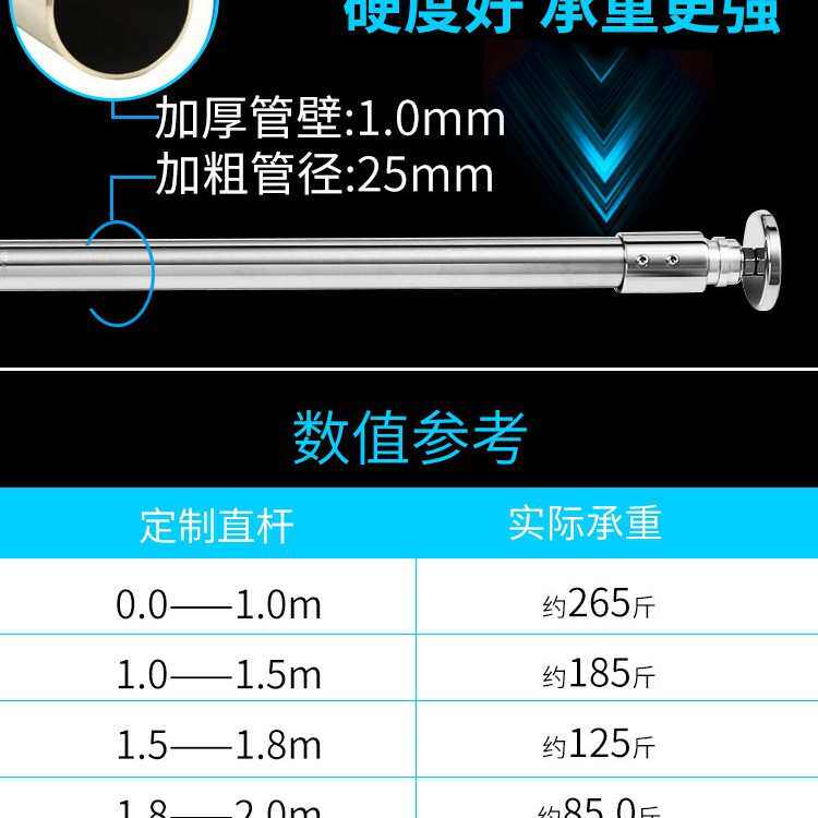 免打孔304不锈钢浴帘杆浴帘套装衣柜直杆型窗帘杆晾衣杆承重焕琦,家装主材,晾杆,淘宝优惠券,粉丝福利购,淘宝优惠卷