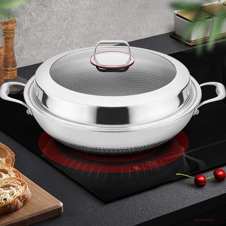 多尺寸大号双耳汤锅不粘锅316不锈钢家用炒菜锅汤锅平底炒锅