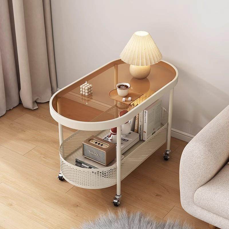 油风茶几788简客约沙卧发小户型室玻璃移动小推车奶椭圆边几厅小