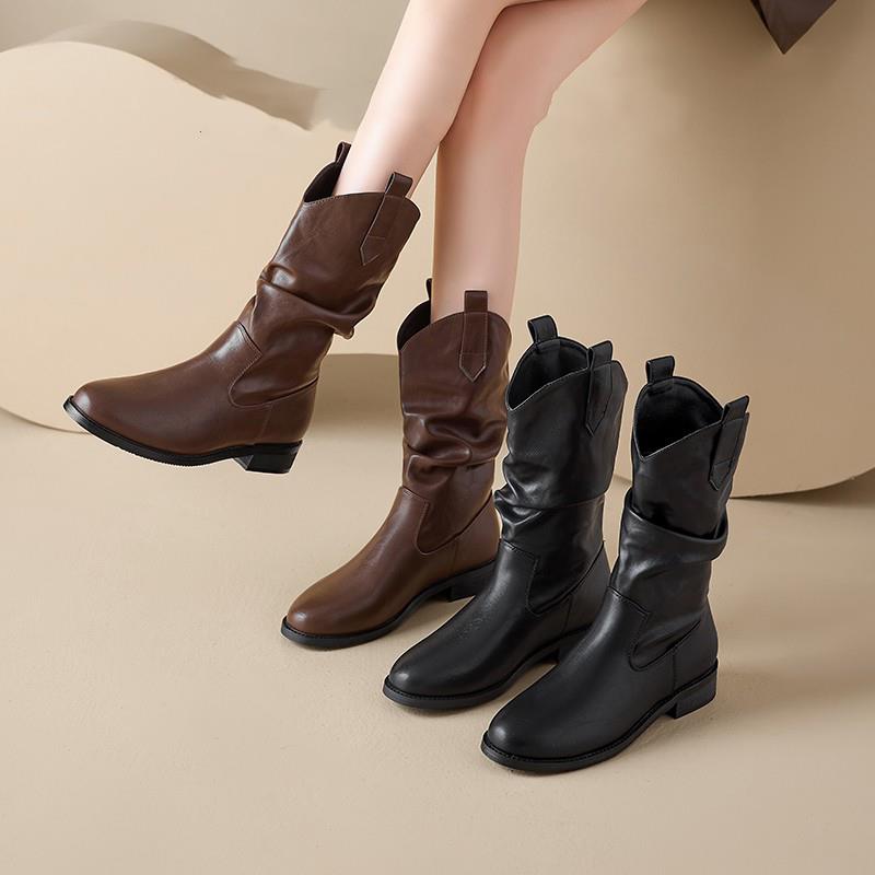 秋冬棕色马丁靴女2025新款美拉德废土风西部靴子中筒骑士堆1108z