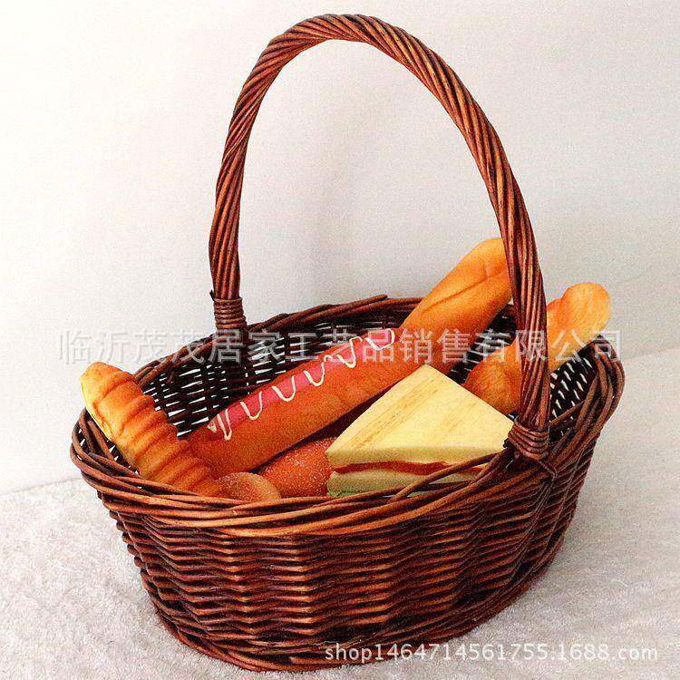 柳编水果干果篮面包店创意装饰品摆件农家乐采摘篮欧式风格购物篮