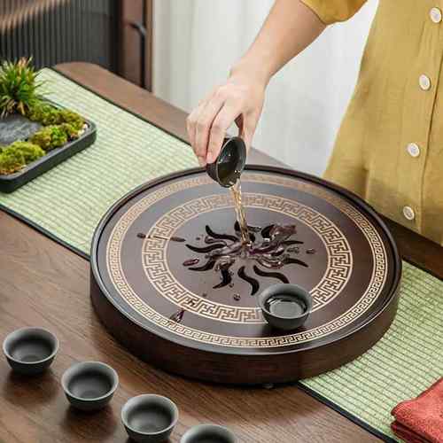 圆形简制实木茶竹盘家用现代轻奢干泡约茶台储水式茶海茶py-89554
