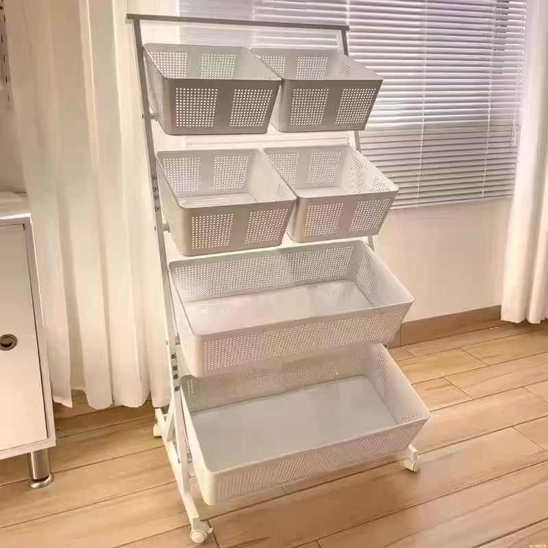 置金属多层蔬菜收纳水果菜篮落地小推车可物子放厨房架移动多功能