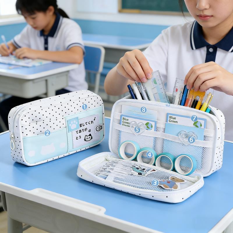波点音乐小猫笔袋 高颜值ins风文具袋大容量女孩中小学生女生2025