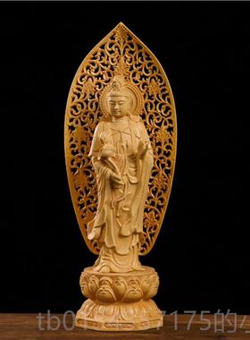 正品黄杨木雕西方三圣木质雕刻大日如来势至萨观世音大菩像摆佛件