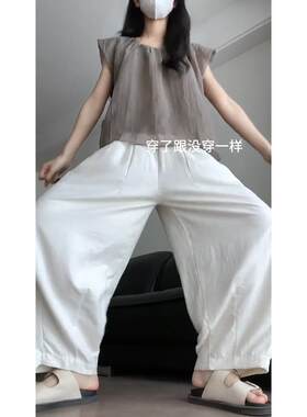 白色罗卜裤女夏季大尺码小个子灯笼直筒阔腿胖mm显瘦九分云朵气球