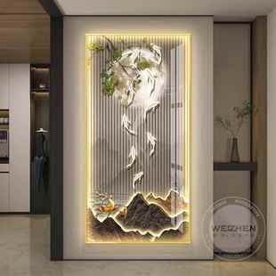 轻奢ed带鱼025图入户玄关装 l饰画简现代挂灯画走廊过道壁画约竖版