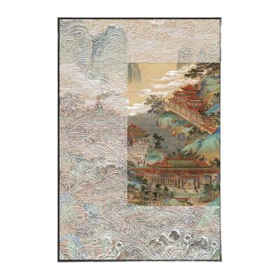 国画山水新中式茶室禅意装饰画《山岳水韵》玄关风景浮雕实物挂画