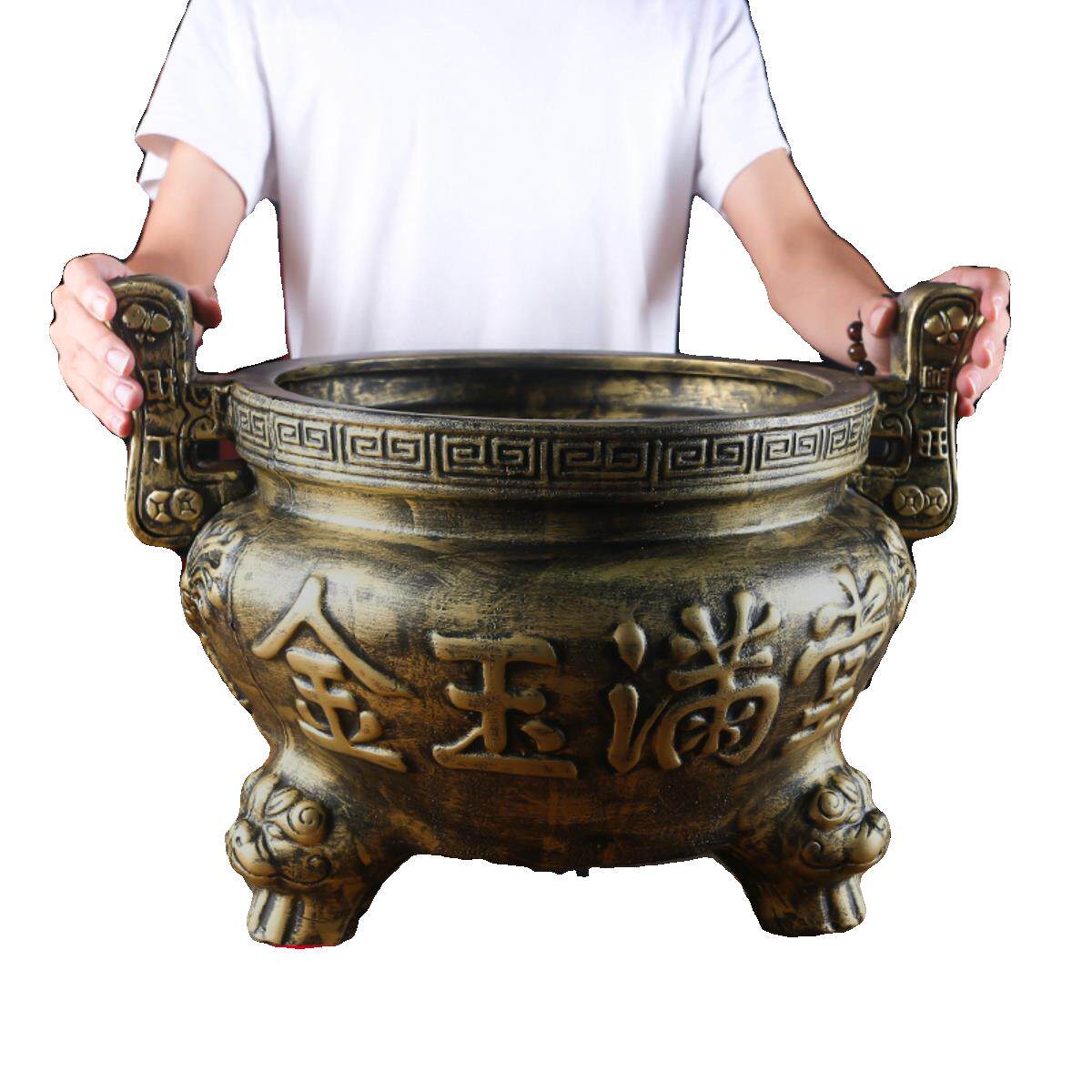 加厚特大号陶瓷香炉佛堂寺庙供奉供佛家用室外招财金玉满堂彷铜色