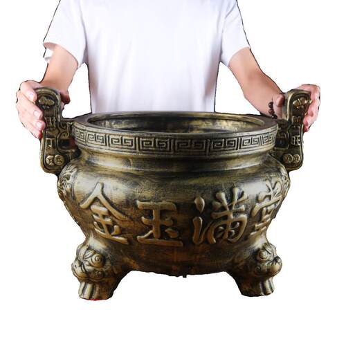 加厚特大号陶瓷香炉佛堂寺庙供奉供佛家用室外招财金玉满堂彷铜色