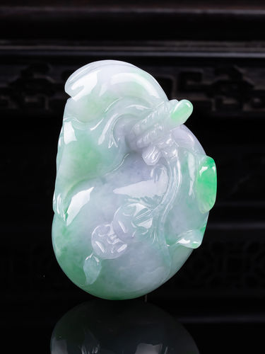缅甸天然真品翡翠冰紫罗兰春彩飘绿花高端闪拍钱袋玉石吊坠36.32g